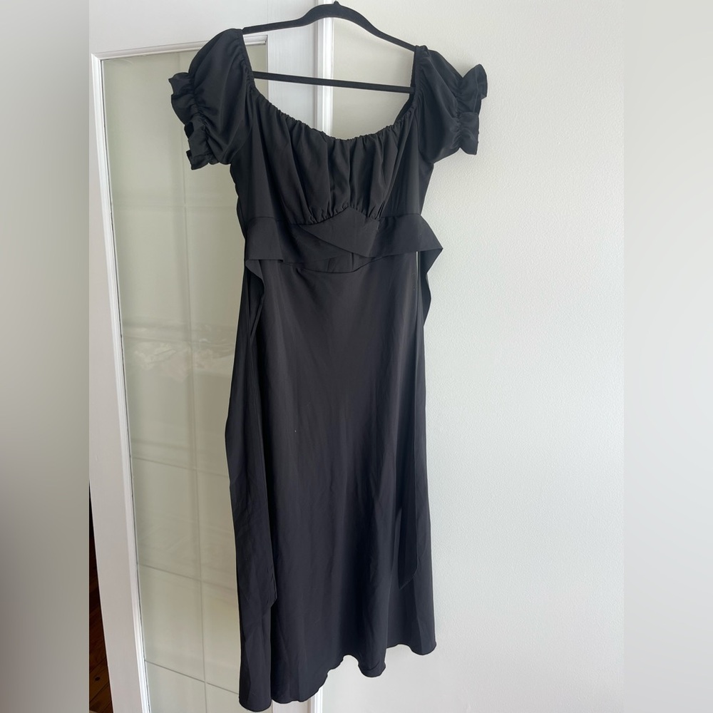 Black puff sleeve midi dress